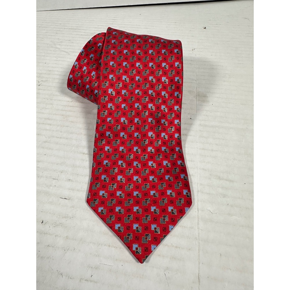 Ermenegildo Zegna Mens Red Geometric Silk Necktie Made in Italy‎ Classic 3.75"